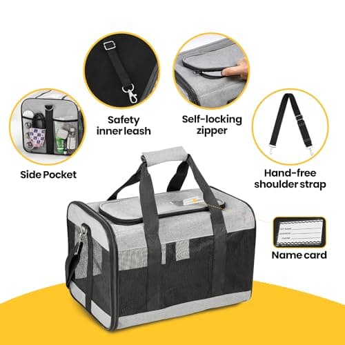 Conlun Cat Carrier Airline Approved, Soft-Sided Dog Carrier with Inner Safety Leash, Pet Transport Carrier for Small-Medium Cats Puppies up to 7KG, Collapsible Travel Kitten Carrier Bag,Grey(M) — view 4