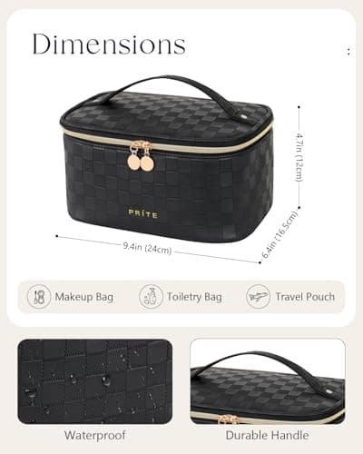 Prite Makeup Bag Toiletry Case for Women with Brush Holder, Black, Standard — view 5