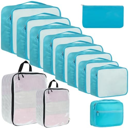 Packing Cubes 12-piece, All-size Packing Cubes for Suitcases, Large-capacity Travel Cubes (12, Blue White)