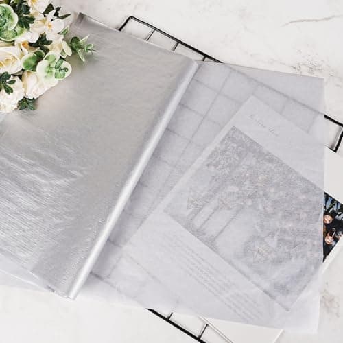 Silver Tissue Paper 35x50cm, 60 Sheets Metallic Silver Colors for Gift Bags Wrapping Gifts Packing Crafts, Shimmer Tissue Paper Bulk for Birthday Wedding Baby Shower Christmas Party Flowers Decor — view 6