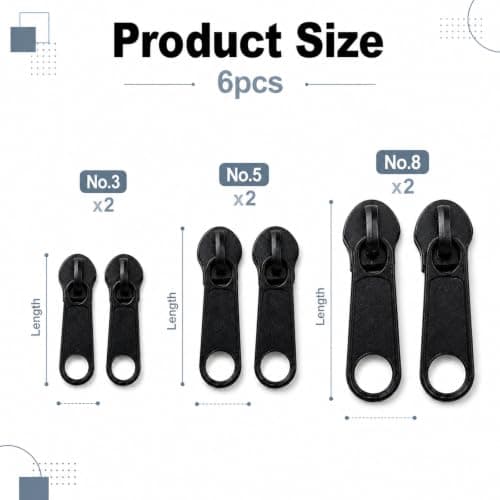 6PCS Zipper Repair Kit Zip Puller Replacement Set 3 Sizes Instant Zippers Rescue Fix for #3#5#8 Zipper Luggage, Backpacks, Jackets, Jeans, Extension & Fixing Black No Tools Needed Multipack — view 2