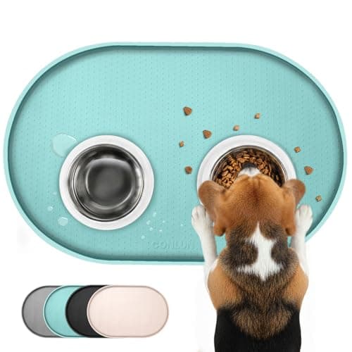 Conlun Cat Food Mat,1.2 cm Raised Edges Dog Bowl Mat for Spill Containment,BPA-Free Silicone Pet Food Mats for Floors Waterproof,Rubber Dog Feeding Mat for Food and Water Bowls(Turquoise,48x30cm)
