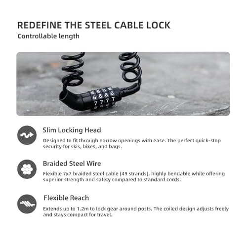 UP Security Small Combination Cable Lock for Luggage, Kids Bike, Helmet — view 3