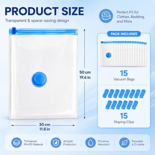 Yuaerbuo 15 PCS Clothes Vacuum Storage Bags, 30×50cm Vacuum Pack Bag Travel — view 2