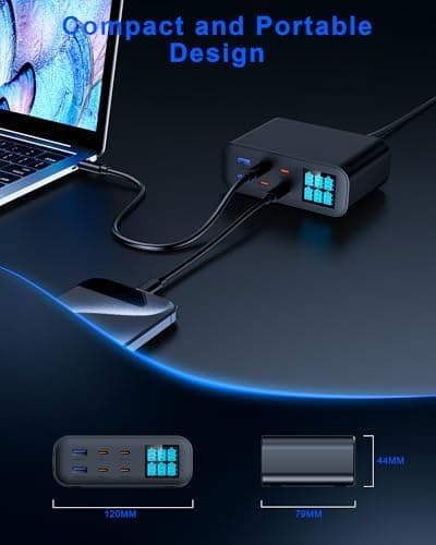 CESTONE, 6-Port GaN USB C Charger Station,Adjustable Brightness LED Digital Display Multiport Fast Charger,PD 100W QC3.0 PPS Desktop Charger Compatible with iPhone17/16/15 MacBook Samsung HP,(Black) — view 6