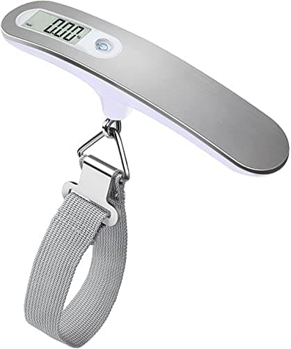 QUMOX Portable Luggage Scale Travel Scale Hanging Suitcase Scales Weights with Tare Function 110lb 50KG Capacity, Silver