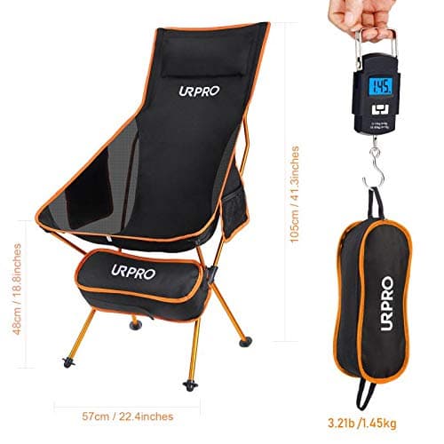 URPRO Outdoor Camping Chair Portable Lightweight Folding Camp Chairs with Headrest & 2-sided Pocket High Back for Outdoor Backpacking Hiking Fishing Travel Picnic — view 3