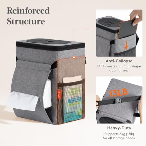 Lifewit Car Bin with Lid, Hanging Trash Bag with Tissue Holder, Grey — view 4