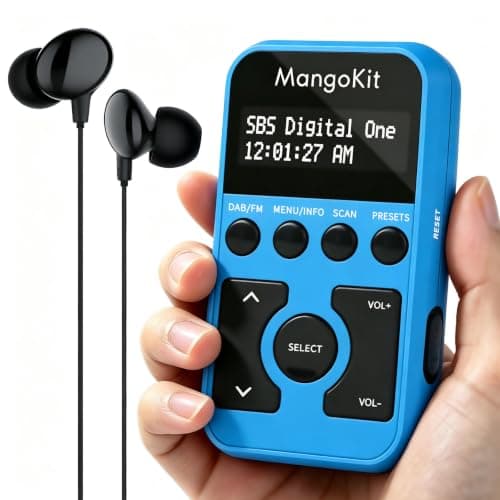 MangoKit MP1 Rechargeable Pocket DAB/FM Radio,Lock Switch,20 Presets,Blue