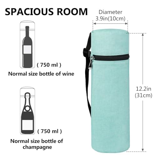 Aosbos Wine Cooler Bag, 750ml Single Water Bottle Carrier with Shoulder Strap, Padded Insulated Small Cool Bags Sling for Beach, Picnic, Travel – Gift Pouch for Wine Lovers, 12.2" x 3.9" — view 3