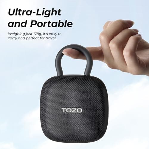 TOZO PE1 Portable Bluetooth Speakers with Adjustable Carabiner, Mini Bluetooth Wireless Shower Speaker with IPX8 Waterproof, 32H Playtime Punchy Bass Audio Speaker for Home, Outdoor and Travel, Black — view 3