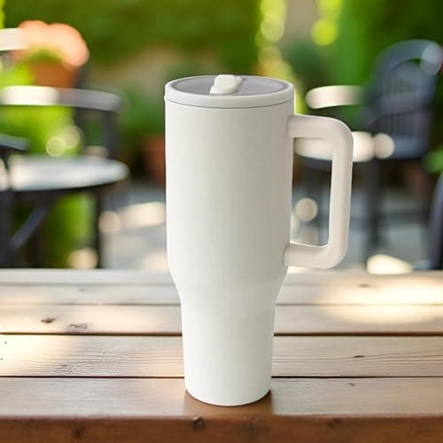 ZHUIYIWIN Tumbler with Folding Straw and Handle, Water Bottle Coffee Cup Travel Mug for Cold or Hot Drinks, Double Wall Stainless Steel Vacuum Insulated Tumbler (White, 1180 ml) — view 5