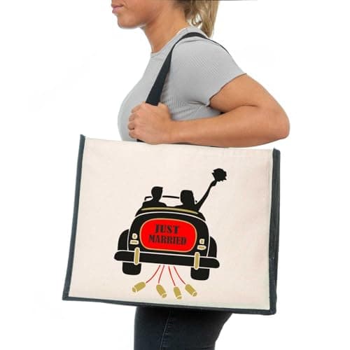 Print4U Just Married Large Canvas Tote Bag Bride Wedding Gift Bridal Bag Natural — view 4