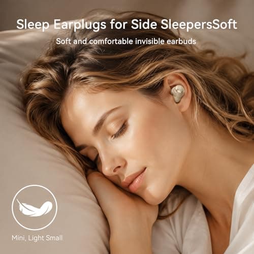 biaze Wireless Sleep Earphones,Side Sleep Earphones with Noise Reduction Function in Ear with Bluetooth 5.4,LED Display 3g Mini Earbuds,30H Long Battery Life Compatible with Apple and Android,Beige — view 2
