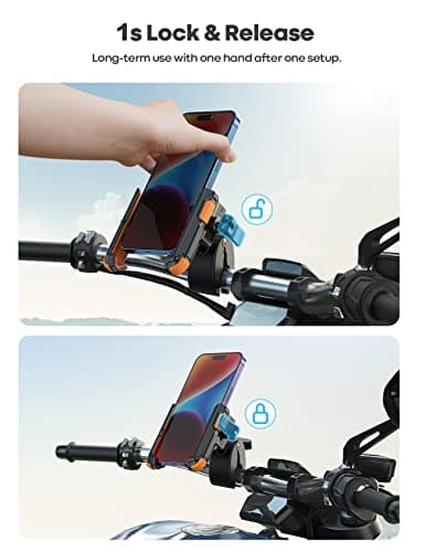 Lamicall Motorcycle Phone Holder for Filming - 【1s Quick Release】 Motorbike Phone Mount Universal Phone Holder Bike for iPhone 18 17 16 15 14 13 Pro Max Plus Air Mini, Samsung S26, 4.7-7” Cellphone — view 4