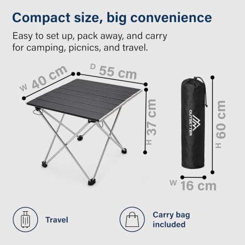 Vivo Technologies Lightweight Portable Camping Table,Outdoor Folding Table Compact Roll Up Tables Easy to Carry and Clean,Tent Table for Camping, Picnic, Hiking, BBQ Home Use 55x40x37cm(Medium) — view 3