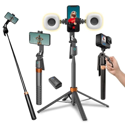 Face Tracking Tripod for iPhone,70" Tall Travel Phone Tripod Stand with Light,Remote and Gesture Control,Selfie Stick for Video Recording&TikTok Live Streaming&Content Creator(with fill light)