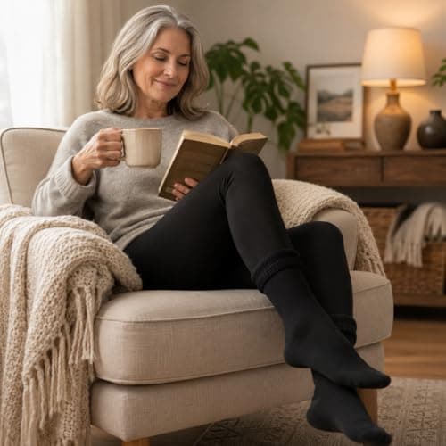 reshmena® 2 Diabetic Merino Wool Thermal Socks Women's Wool socks Extra Warm Thick Non Elastic Soft Wide Top Womens Socks Womens Walking thermal Socks Merino Size 4-8 Black — view 2
