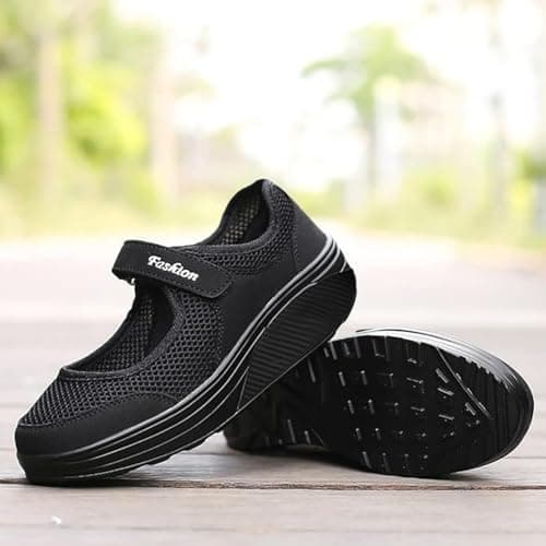 Mary Jane Sneakers for Women Wide Fit Orthopedic Trainers Walking Breathable Adjustable Strap Anti Slip Summer Casual Ladies Outdoor Sport Shoes (Z02 Black, 6) — view 5