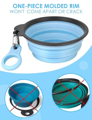 Heouvo Collapsible Dog Bowls with Bottle Carrier, 2 Pack Travel Dog Water Bowl with Upgraded Carabiner, One-piece Molded Rim No Fall Off or Crack (Sky Blue/Sprout Green, Small(Pack of 2)) — view 3