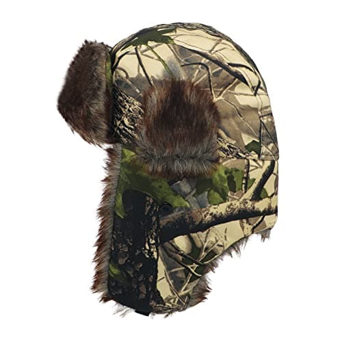 TINAYAUE Winter Trapper Hunting Hat with Ear Flaps Fallen Leaf Camo Cap Faux Fur Ushanka Russian Warm Hat Unisex Windproof Hunter's Hat Cold Weather Winter Hats for Hunting, Skiing, Hiking — view 4