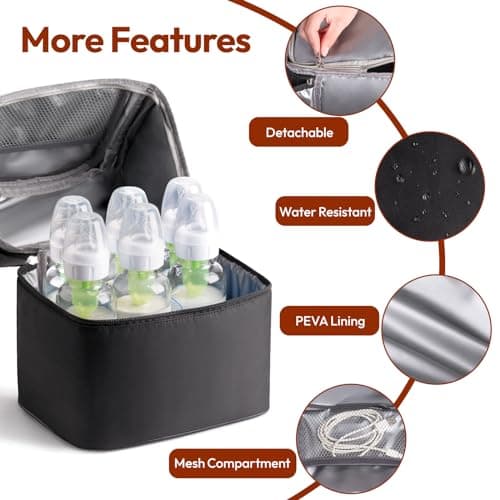 NCVI Breastmilk Cooler Bag with 2 Ice Pack, Breast Pump Bag with Cooler Fits 6 Bottles, Double Layer Breast Milk Baby Bottle Bag, for Travel, Nursing Mom Daycare, Work, Picnic (Black) — view 4