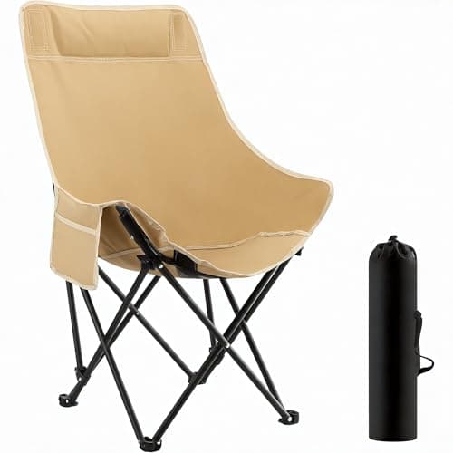 WY8 Folding Camping Chair Lightweight and Portable with Storage Bag, Heavy-Duty Steel Frame, Breathable Oxford Fabric, Ergonomic High Back Support, Compact for Hiking, Lawn, Picnic, Fishing (Khaki)
