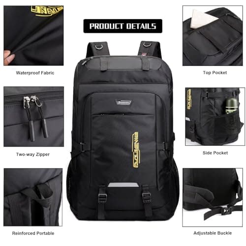 Ezmina 80L Hiking Backpack Waterproof Camping Backpack Trekking Bag Black Hiking Daypack Travelling Backpack for Men and Women Large Rucksack for Touring Climbing Outdoor Sport — view 4