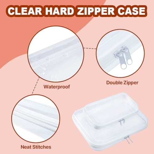 4Pcs Zippered Hard Pouch, BOJVESH Zippered Transparent Cases, Clear Hard Shell Zipper Case, Waterproof Cosmetic Toiletry Bag, Portable Travel Organizer for Toy Storage Bin, Puzzles (White, M+S) — view 3