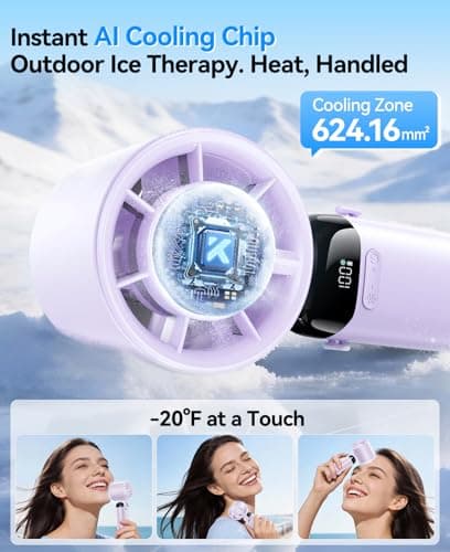KIMMOO Handheld Portable Turbo Fan with Ice Cooler, Powerful 21000 RPM, Speed (1-199), Up to 14Hrs Cooling, Rechargeable Personal Fan, Small Pocket Hand Fans for Travel/Outdoor/Home/Office (Purple) — view 2