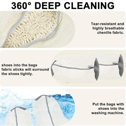 Trainer Washing Machine Bag, Shoe Washing Machine Bag for Washer & Dryer Laundry, Shoe Bags for Washing Machine for All Shoe Types & Sizes, 360° Wrap-Around Cleaning (CREAM - 2PCS) — view 3
