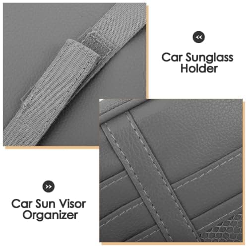 IMIKEYA Car Sun Visor Organizer Fit Multi-pocket Storage Pouch PU Leather for Insurance Cards and Sunglasses, Zipper Closure, Universal for Business Travel and Daily Commutes — view 3