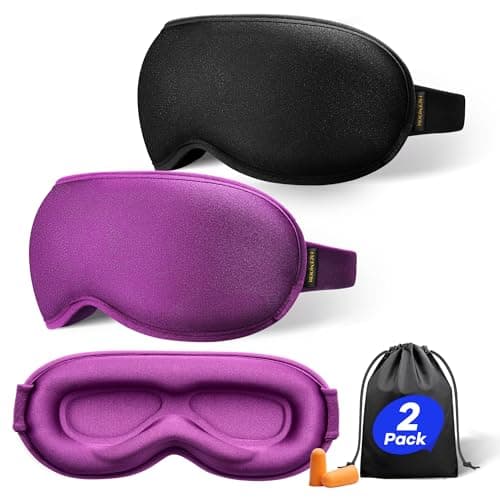 Weighted Eye Mask for Sleeping 2 Pack: Gentle Pressure Blackout Sleep Mask with 3D Contoured Cups, Zero Eye Pressure Sleep Mask for Lash Extensions, Memory Foam Travel Mask, Black Purple