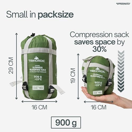 Trinordic Lightweight Summer Sleeping Bag - Mummy, 900g, Green, Extra Long — view 4