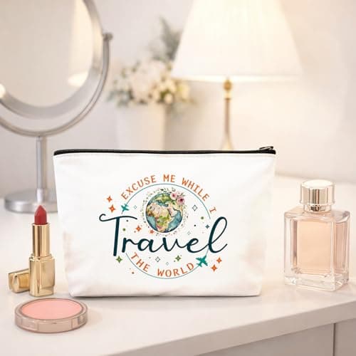 Travel Gifts for Women, Travel the World Makeup Bag, World Traveling Cosmetic Bag, Waterproof Organiser with Zipper Toiletry, Girls Make up Bag for Travelers Friends Flight Attendant Graduation — view 4