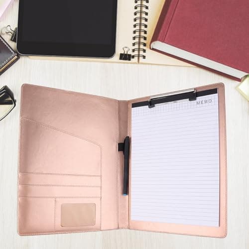 Leather Resume Storage Clipboard Folder Portfolio - GES Clipboard A4 Folder for Business School Office Conference (New Rose Gold) — view 5