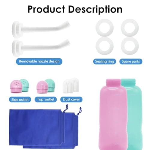 Peri Bottle Postpartum 2 Pack, RUFCRIL 500ml Perineal Wash Bottle, Portable Bidet with Carry Bags, Boilable TPE & Leak-Proof Sealing Rings, Postpartum Essentials, Hospital Bag — view 3