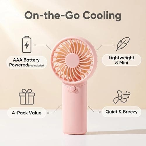 dididudi Handheld Fan 4 Pack Mini Portable Fan Small Hand Held Fans with Lanyard, Quiet Lightweight Battery Operated Pocket Fan for Travel, Outdoor, Home, Office, Summer Gifts — view 3