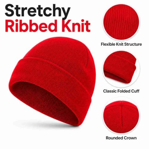 RubyTint Red Stretch-Fit Knit Beanie, Ribbed Cuffed — view 5