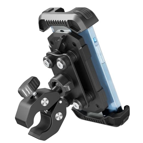 tounee Motorcycle Phone Mount - Dual Vibration Dampener, Tool-Free Bike Phone Holder Handlebar Clip & Secure Lock for iPhone 16/15 Pro Max, 4.7-6.7" Phones - Black