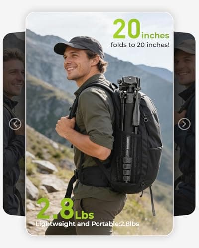 CAMBOFOTO 72" Camera Tripod for DSLR & Phone, Travel Tripod with Phone Clip — view 3