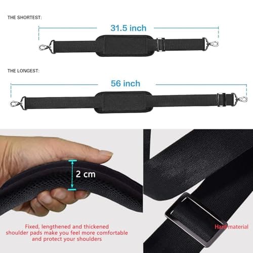 Vikrami lighting Adjustable Shoulder Strap Universal Replacement Bag Strap with Detachable Pad with Metal Swivel Hooks - for Laptop, Camera, Duffel, Messenger Bags and More - Black56inch — view 2