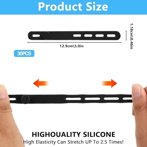 30 Pack Reusable Silicone Cable Ties Clips, Black Organiser — view 2
