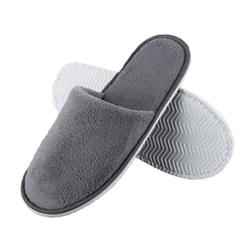 EQLEF Women's Travel Slippers, Grey, Size 7-10, Luxury Velvet, Anti-Slip, Reusable, Portable, Hotel, Spa, Bathroom, House Slippers