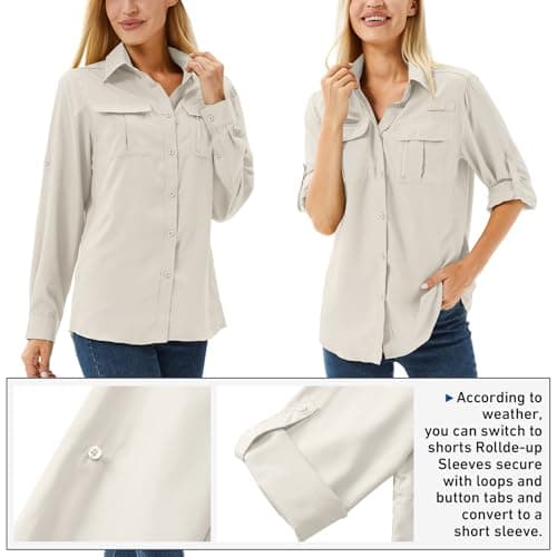 Winebox Women's UPF 50 Shirts Long Sleeve Sun Protection UV Quick Dry Casual Outdoor Safari Walking Fishing Hiking Travel Shirts(Light Khaki-l) — view 4