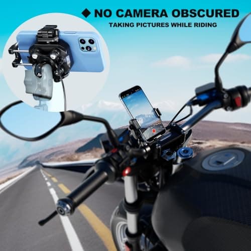 iMESTOU Motorcycle Phone Mount with Wireless Charger 15W & USB-C Port 36W, Shock Absorption 1" Ball Mount Fits for 5.4"-7.2" Phones Up to 15mm Thick, Works with 12-24V Vehicles (without mounting base) — view 2