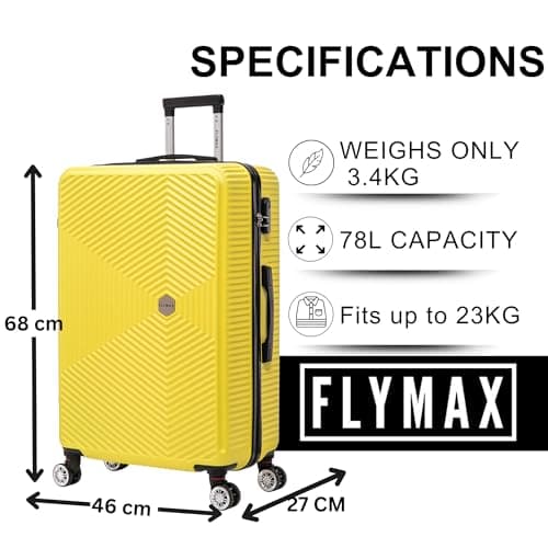 FLYMAX 24" Medium Suitcase Super Lightweight 4 Wheel Spinner Hard Shell ABS Luggage Hold Check in Travel Case Yellow 67L — view 3