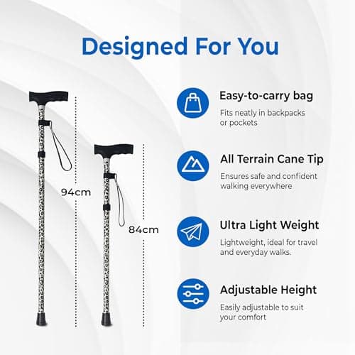 Life Healthcare Folding Walking Stick, Adjustable Cane, Black Leopard — view 6