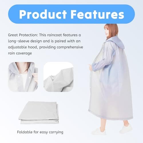 AropaeenGlowry 2-Pack White Waterproof Rain Poncho with Hood & Sleeves - Reusable EVA Raincoat for Adults, Camping & Travel — view 5