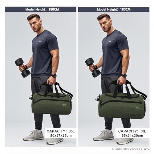 FIORETTO 35L Mens Sports Gym Bag with Wet Pocket & Shoe Compartment,Travel Duffle Bag Overnight Bag with Padded Shoulder Strap, Water-Resistant Sports Holdall for Swimming, Basketball Army Green — view 3